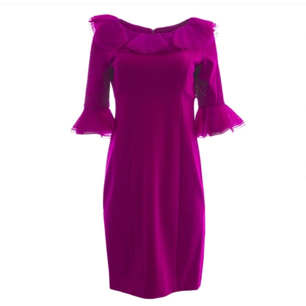 NUE by Shani Women's Ruffled 3/4 Sleeve Sheath Dress Size 8 Fuschia S238